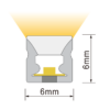 Cross-section diagram of 6x6mm mini top bend neon flex LED strip showing light emission pattern