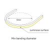 Illustration of a neon flex light strip showing minimum bending diameter.