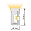 Cross-sectional diagram of HF0408SB LED neon flex light with 4x8mm dimensions and side bend lighting direction