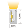 Cross-sectional diagram of 6x12mm side-bend LED neon flex extrusion showing light direction and dimensions.